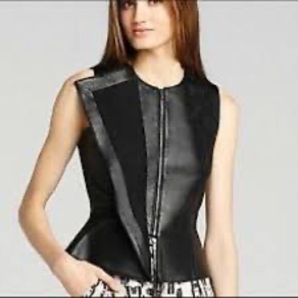 BCBG Max Azria Liu Black 100% Lamb Leather Zip Front Fitted Moto Vest Sz… - Picture 2 of 12